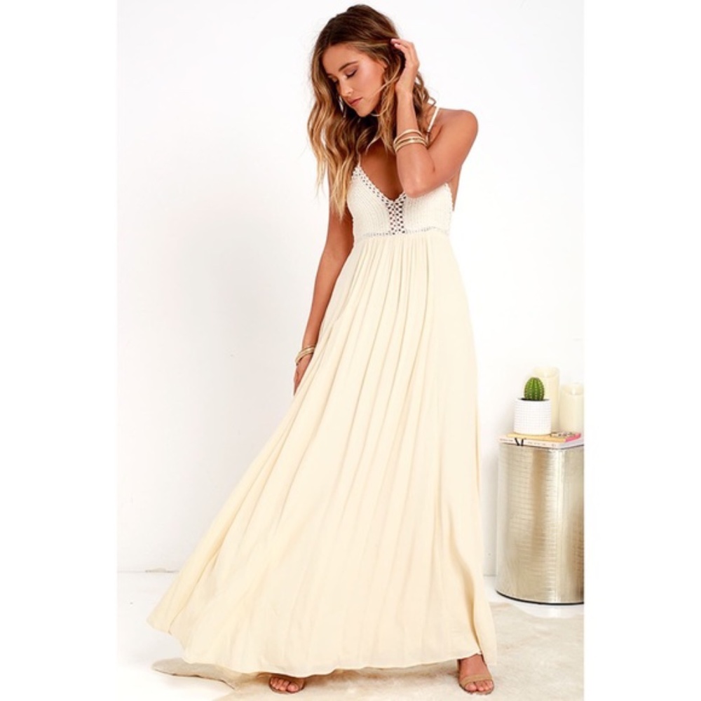 Lulu's Ivory Crochet Top Maxi Dress